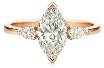 Gualiy Damenring Gold 585 Echtgold, 14K Rotgold Ring mit Marquise Träne Form Moissanit Damenring Hochzeit Gr 49