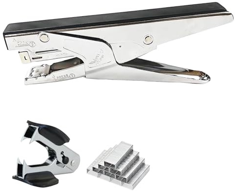 Heftgerät Metall im Set mit 1000 Heftklammern und Klammerentferner - Robuster Tacker für bis zu 20 Blätter, Perfekt für Büro & Zuhause, Ergonomisch und Aufprallsicher,tacker büro,entklammerer