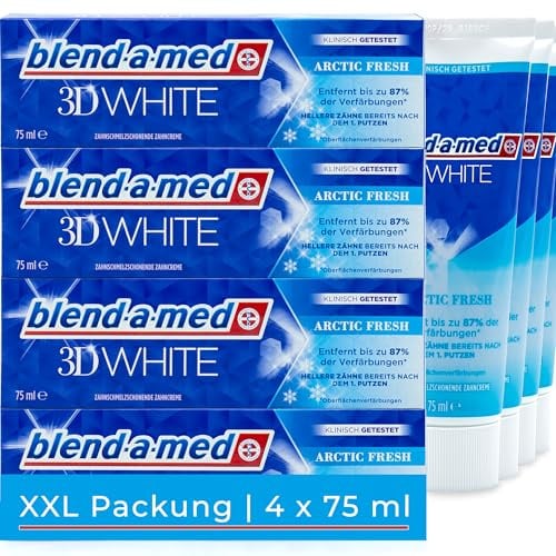 4x Blend-a-med 3D White Arctic Fresh 75ml XL Pack, hellere Zähne bereits nach dem 1. Putzen, zahnschmelzschonende Zahncreme