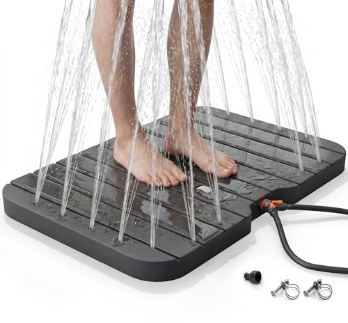AREBOS Doccia da Giardino per Piscina & Sauna | Doccia da Esterno con Comando a Pedale | Collegamento Acqua Calda e Fredda | Doccia Antiscivolo | Doccia da Campeggio Fino a 150 kg