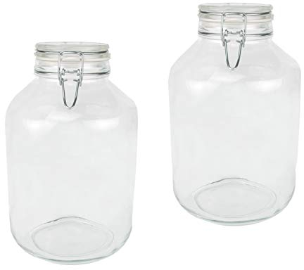 Bormioli Lot de 2 bocaux Fido avec fermeture mécanique - Capacité : 5 l - Conservation hermétique grâce à l'anneau en caoutchouc et au bouchon à étrier