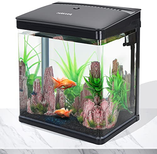 Nobleza - Aquarium en Verre avec Couvercle et lumières LED, Complet Bocal Poisson, Système de Filtration de 14 litres. Couleur Noir.