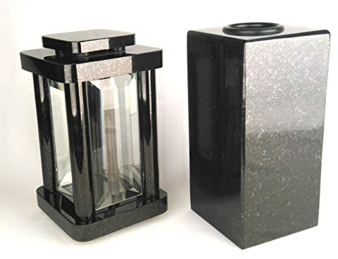 designgrab Modern Grablampe mit Cube-medium Vase aus Granit Schwedisch Black SS1 schwarz, Grabschmuckset