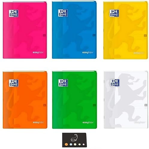 Lot 6 Cahiers EasyBook Couverture à Rabats Polypro - 24 x 32 cm - Grands Carreaux Séyès - 96 Pages - Coloris Assortis+ 1 Index Adhésif Blumie