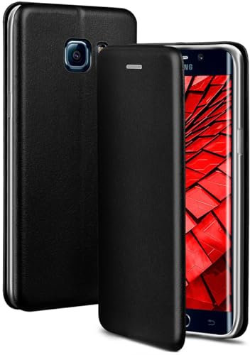ONEFLOW Business Case für Samsung Galaxy S6 Edge Handyhülle klappbar mit Standfunktion, Klapphülle Flipcase Cover Dünn, PU Leder Hülle mit Kartenfach, 360 Grad Schutzhülle, Schwarz