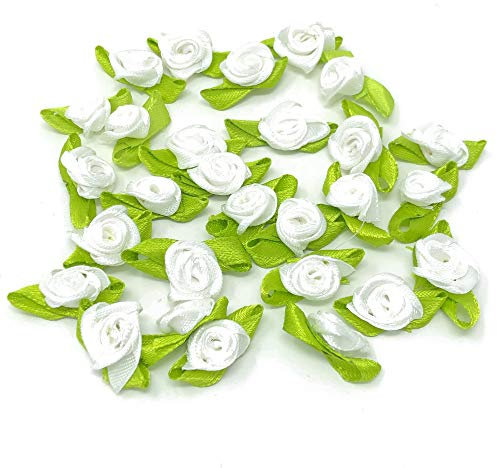 White 15mm Mini Rose Satin Ribbon Rose Buds Craft Decorative Craft Flowers (25)