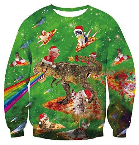 Rave on Friday Herren Weihnachtspullover Lustig 3D Druck Dinosaurier Weihnachten Pullover Sweatshirt Ugly Christmas Sweater L