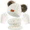 SATINIOR 3 Stück Baby Winter Warm Set Cap mit Doppel Pom Kinder Strickschal Handschuhe (Weiß)