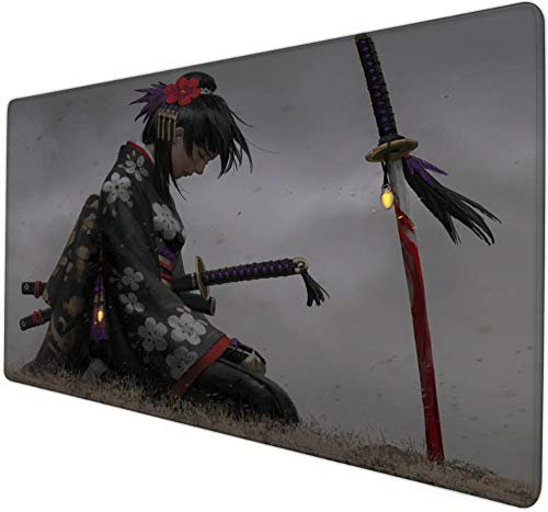 Tapis de Souris Gamer XXL Mignon Japonais Fille Guerrier samouraï Ninja Anime Tapis de Souris en Forme de Tapis de Bureau de Dessin animé Mignon Super Grande précision XXL XXL 900x400