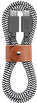 Native Union Type-C Belt Cable - Cable USB-C a USB-C 1,2m ultraresistente Compatible con iPhone 16, 16 Plus, 16 Pro, 16 Pro Max, iPad Pro, iPad Air, Galaxy S24, Flip 6, Fold 6 (Cebra)