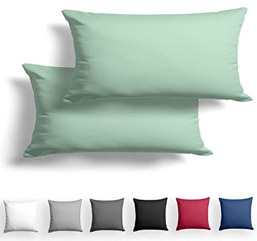 Alreya 2er-Set Mako Satin Kissenbezug 40 x 80 cm - 100% Baumwolle mit YKK Reißverschluss, Superweicher Kopfkissenbezug, Kissenhülle, Oeko-TEX® Standard Zertifiziert, Grün, nur Kissenbezug