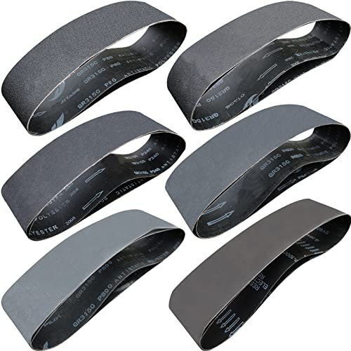 Tonmp 12 PCS 4 x 36 Inch Premium Silicon Carbide Sanding Belts Assortment- 2 Pcs Each of 80,120, 240, 400, 800,1000 Grits Knife Sharpening Sander Belt Kits for Belt Sander (4x36 inch)