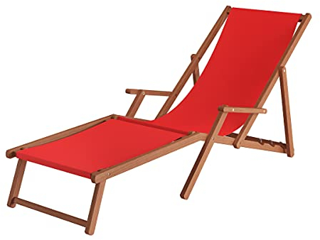 Liegestuhl XXL extra schwere Ausführung Sonnenliege Holz Deckchair Massivholz Gartenmöbel V-10-500, Stofffarbe:rot