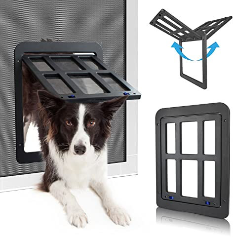 PETLESO Dog Door for Sliding Door, Lockable Dog Screen Door with Magnetic Closure Easy Install Pet Door for Dogs Cats, 11x13 Black