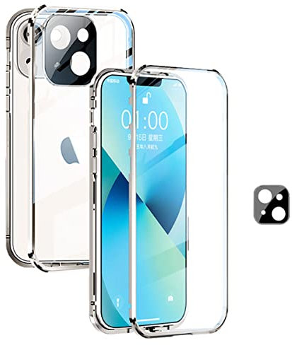 Aolggcol Funda para iPhone 11 Pro, funda de adsorción magnética de 360 grados con [protección de la lente de la cámara] [vidrio templado] transparente metal resistente a los golpes, plata