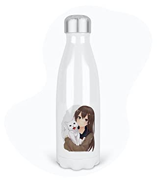 Bouteille Gourde Isotherme Acier INOX - Blanc - 350 ML - Enfant - imprimé Illustration Manga Anime - France (N°21)