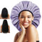 Auban Extra Large Shower Cap, Double-Layer Waterproof Reusable Satin Lining Shower Bonnet for Women Long Hair, Braids, Locs, perms (Purple)