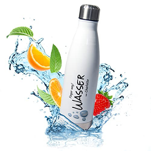 Edelstahl Trinkflasche Finger weg! Personalisiert mit Namen – 500ml Thermoflasche Isolierflasche | Geschenke für Frauen & Männer | Sport Büro Weihnachten Geburtstag Schule Uni (Wasser)