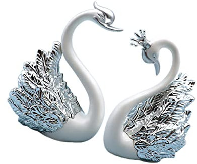 Veemoon Statuetten Schwäne 2 Stücke Dekorationen Krone Silber Kuchen Skulptur Home Status Ornamente Gänse Party Beschreibende Hochzeitsfeier/Figuren Dekoration Skulptur Tierfigur Schwanenfigur