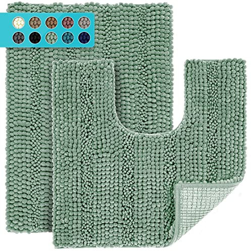 JARITTO Bath Mat Set 2 Pieces Non Slip Bathroom Mat for Shower Bathtub & Pedestal Mat for Toilet Curved U Shape Rug Machine Washable Absorbent Microfiber - 43X61cm + 51x51cm (Clearly Aqua)