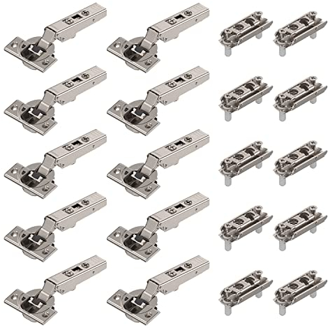 10 x siwitec Blum CLIP top BLUMOTION 110° Scharnier zum Anschrauben mit Feder, Softclose, vernickelt, Eckanschlag, inkl. geraden Exzenter-Montageplatten