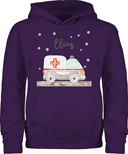 Geschenk mit Namen personalisiert by Shirtracer Kinder Hoodie Jungen Mädchen - Krankenwagen Blaulicht Rettungswagen Ambulanz Rettungsauto Rettungsdienst - 98 (1/2 Jahre) - Lila - Ambulance Geschenke