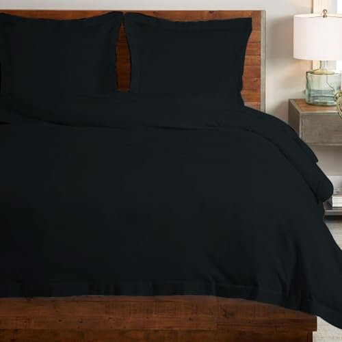Pizuna Coton peigné Ensemble de Housse de Couette 240x220 cm 2 Personnes Noire, 100% Coton Longue Tige 400 Fils Armure Satin, Housse de Couette de Luxe avec Fermeture à Boutons Noire