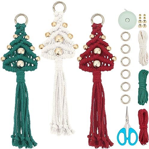 WEBEEDY 3 Set DIY Weihnachtsschmuck Makramee Weihnachtsbaum Kit Bastelsets DIY Für Erwachsene Makramee Kit Für Anfänger Quastenanhänger Zum Aufhängen von Taschen, Geldbörsen, Handys Und Autos
