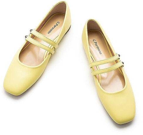 C.Paravano Mary Jane Damen-Lederschuhe, flache Schuhe mit quadratischer Zehenpartie, 35.5 EU