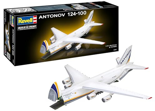 Revell Modellbausatz Antonov AN-124 - Detailliertes Cockpit und Laderaumpanele - 5 Bauoptionen - Authentisches Abziehbild - Gleichzeitiges Be- und Entladen durch klappbare Nase und Heckladetüren