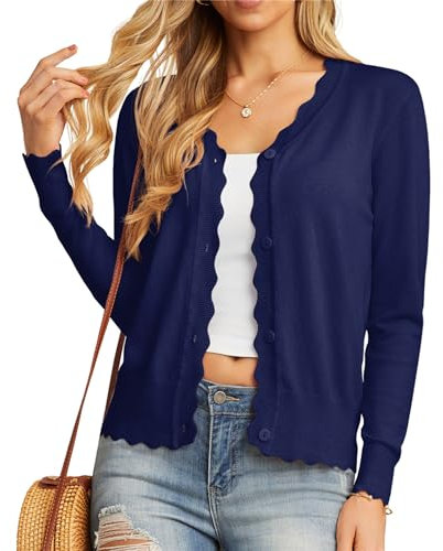 GRECERELLE Cardigans for Women UK Women Cardigan Open-Front Winter Tops for Women UK Knit Long Cardigans Jumper (Navy Blue, L)