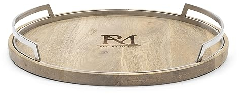 Riviera Maison Tablett Braun, Runde, Serviertablett, mit Griffen - RM Coventry Serving Tray - Holz - (ØxH) 50x7