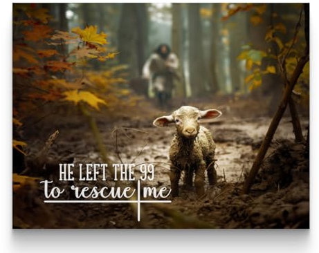 Fchen art Christliche Vintage-Bilder, Wanddekoration, Gemälde, Jesus und Lamm auf Leinwand, He Left The 99 To Rescue Me, religiöse Kunst, Leinwanddruck, Raumdekoration, Jesus läuft nach dem