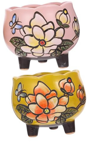 Kisangel 2St Handbemalter Sukkulenten-Blumentopf dekorative Blumenkübel Mini-Töpfe Zimmerpflanzentöpfe Vasen Wohnkultur Sukkulententopf Kaktustopf Schreibtisch Anlage Kleiderbügel Keramik