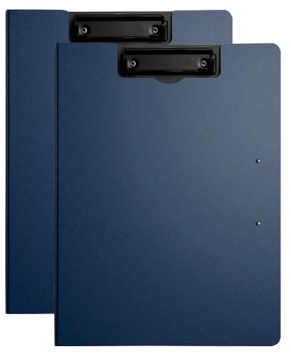 2 Stück Klemmbrett A4 mit Deckel, Kunststoff Klemmbretter mit Doppelclip für Memo-Formulare, Dokumente und Schule, Büro, Arbeit, Klassenzimmer - Blau