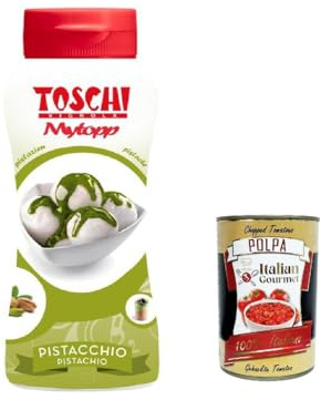 Italian Gourmet Topping Pistacchio salsa dolce, 12 x 200g, Dessert-Sauce | Crema al gusto di frutta secca, cremig zum Verfeinern von Kaffee, Eis, Gesamtnettogewicht 2,4 kg + Kostenlos Polpa 400g