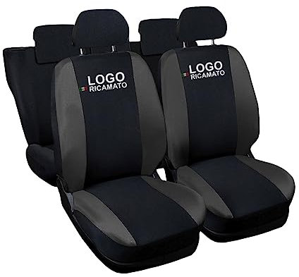 Coprisedili auto compatibili per Grande Punto, 3 e 5 porte, Made in Italy, set copri sedili per anteriori e posteriori, personalizzata con logo ricamato (Versione 3 Porte, Nero/Grigio Scuro)
