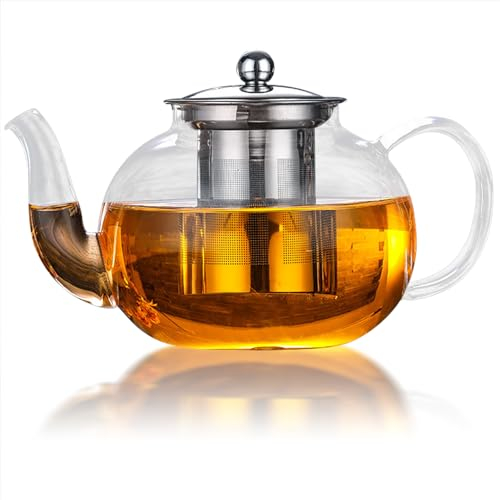 Kiswleon 1200ml Glass Infuser Teapot,Loose Leaf Teapot,Stainless Steel Tea Pot with Infuser for Black Tea,Green Tea, Scented Tea,Jasmine Tea and Lemon Tea