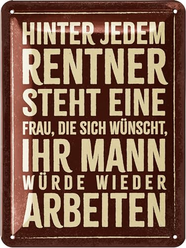 LANOLU Retro Blechschild Ruhestand - Geschenk zum Renteneintritt Männer - Rentner Deko zur Pensionierung und Rentenbeginn - lustige Geschenkidee zur Rente - vintage Metallschild mit Wölbung, 15x20cm