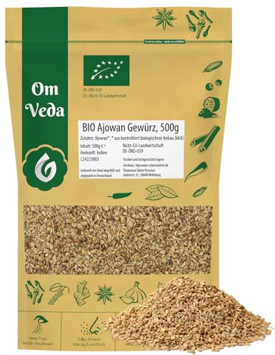 BIO Ajowan Königskümmel Gewürz 500g | Ajwain Ajowansaat | Orientalisch Indisch Ayurveda | Organic Carom Seeds | OmVeda Gewürze für Küche (500g)
