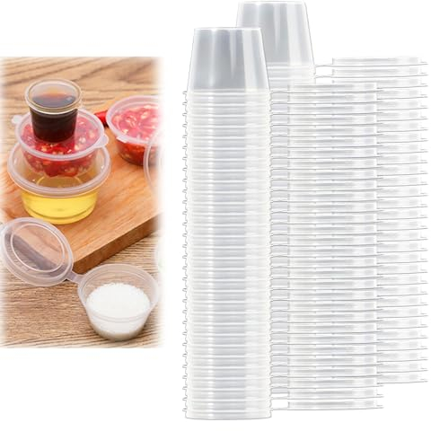 Luckwaii 120 Pièces Pots à Sauce en Plastique avec Couvercle Petit Récipient Sauce 25 ml/1 oz Transparent Pots à Sauce en Plastique Réutilisables Pot a Sauce Convient pour Chutney Vinaigre