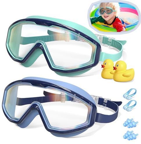 Bogoro 2 Pezzi Occhialini Nuoto Bambini 3-15 con Paperella di Gomma Gafas de Natación Para Piscina Para Niños Gafas Buceo Niño Gafas Piscina Protezione UV Anti-Appannamento Ampie Lenti