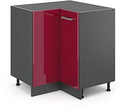 Vicco Eckschrank R-Line, Bordeaux Hochglanz/Anthrazit, 75.6 cm, AP Eiche