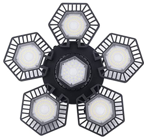 Bonbela Faltpanel-Leuchte, Garagenleuchte, LED-Decken-Arbeitslampe, 5 Faltpanel, 120 W, AC 85-277 V, Werkstatt, Lager