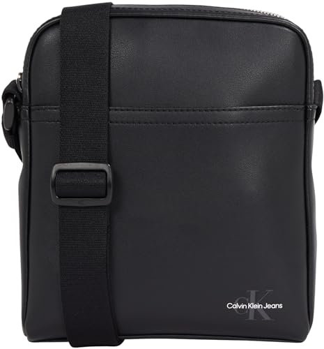 Calvin Klein Herren Umhängetasche Mono Logo Reporter mit Reißverschluss, Schwarz (Black), Einheitsgröße