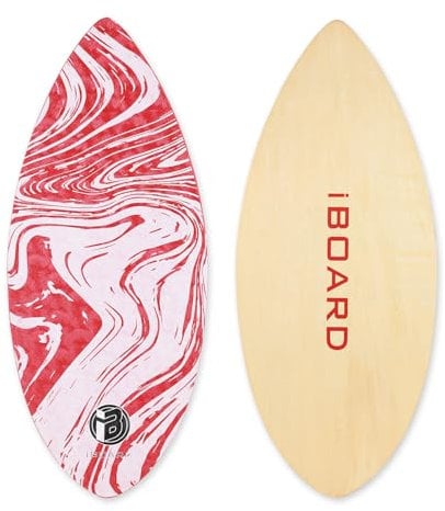 iBOARD Skipper-Skimboard mit Hochglanz-Beschichtung, aus Holz, für Anfänger, Jugendliche und Erwachsene, Strand-Skimboard, 3 Farben, Traktionspad zur Auswahl, 91,4 cm, Rot