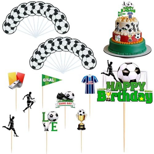 SEPSCO Football Cake Topper, 29pcs Cupcake Toppers Soccer Themed Cake Decorations Personalised Football Cake Topper Birthday Cake Plugin with Player for Boys Kids Men Sport Theme Party Supplies
