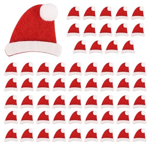 60 Stück Aufkleber Weihnachtsmützen, 3D-Glitzer Weihnachtsaufkleber aus Filz Mini-Weihnachtsmannmützen für Kinder Weihnachtsfeier Einladung Geschenk Grußkarte Sammelalbum Basteln Dekoration