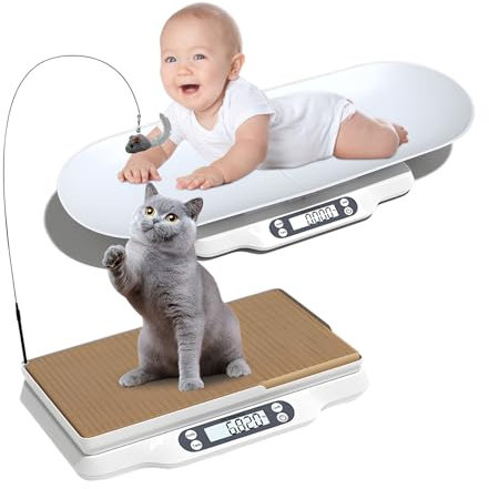 Digitale Haustierwaage,Babywaage mit 2 Abnehmbarem Tablett,66lb Hundewaage mit 4 Wiegemodi (kg/oz/lb/ml),LCD Digitale Katzenwaage mit Katzenkratzbrett und Katzenspielzeug,für Welpe/Kätzchen/Baby/Küche