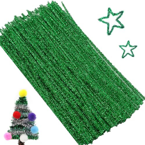 100 Piezas Limpiapipas,Limpia Pipas para Manualidades,Limpiapipas Manualidades,Limpia Pipas,Alambre de Chenilla Colores,para Manualidades y Decoraciones DIY,30cm x 6mm,Verde